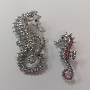 Seahorse Pins Set Of 2 Rhinestone Pin Silver Tone NEW